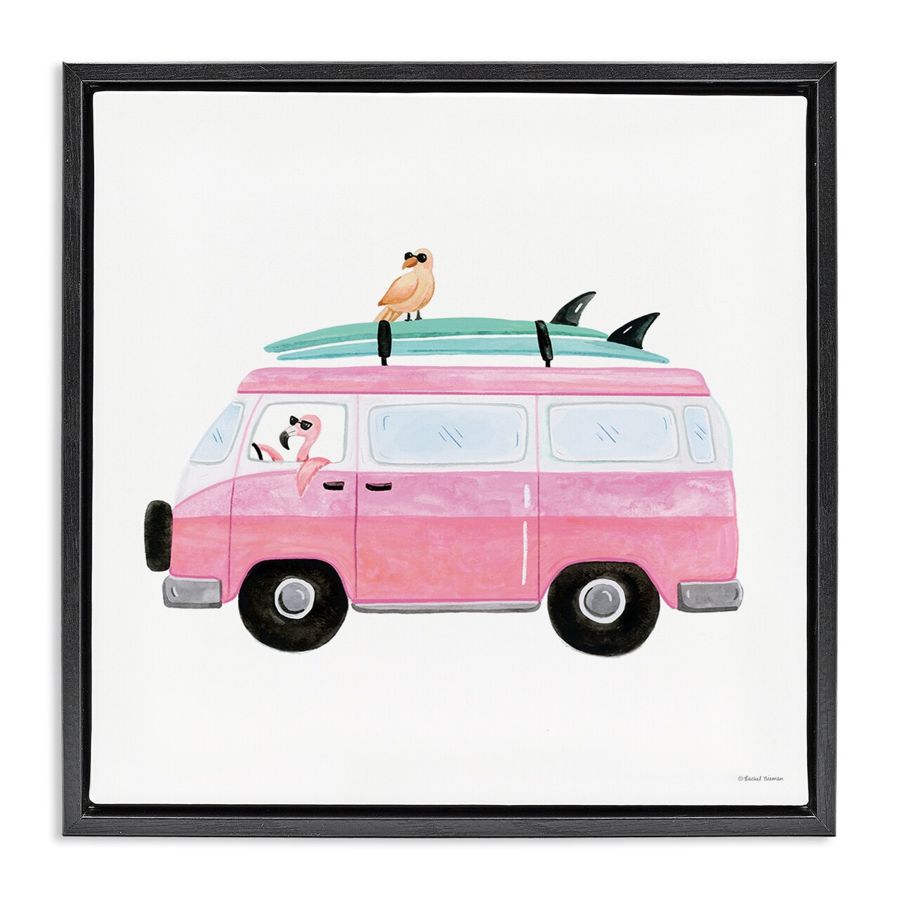 Stupell Industries Summer Birds & Van Framed Floater Canvas Wall Art Design by Rachel Nieman